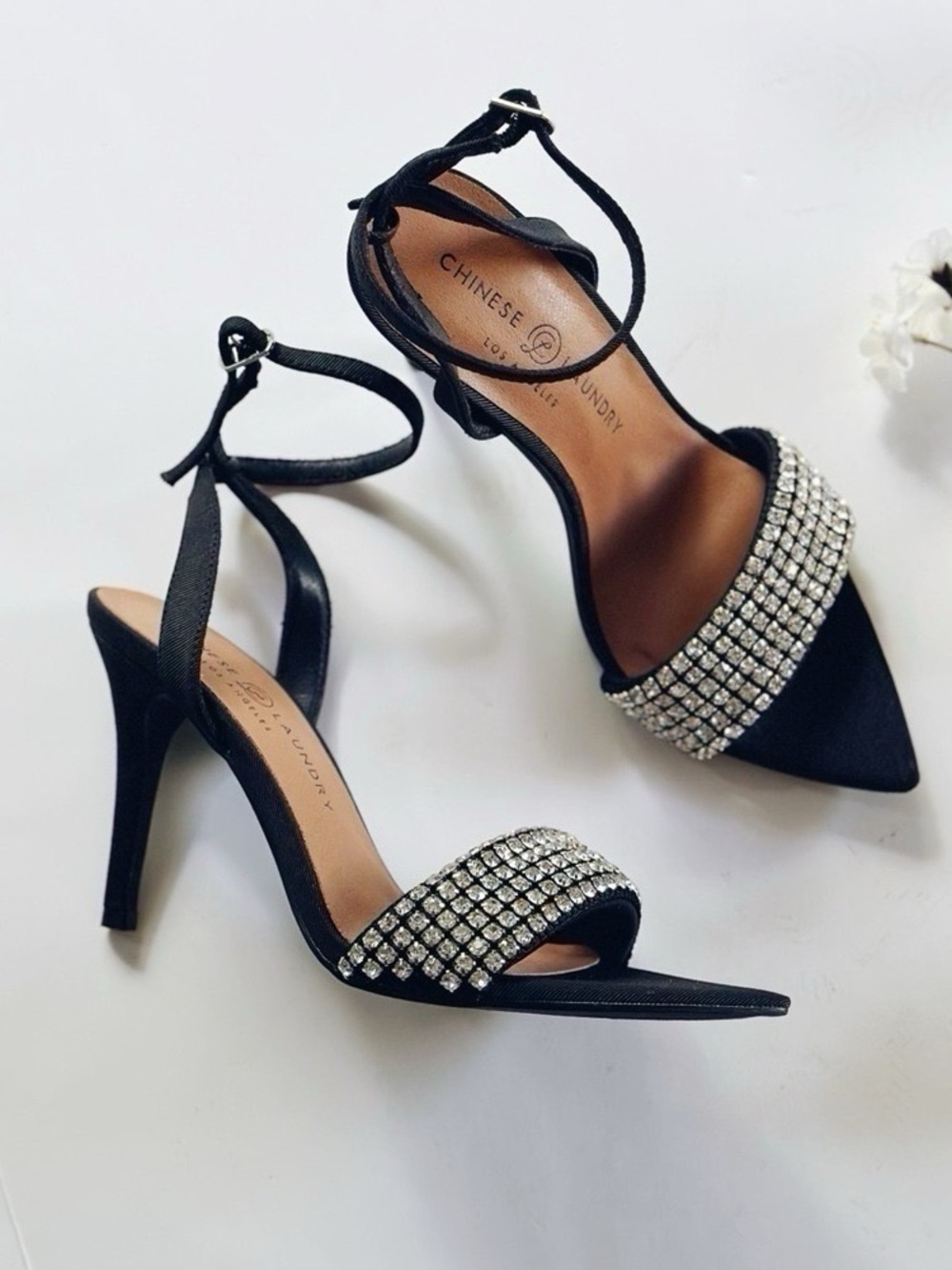 New Chinese Laundry Women’s Justine Sandal Black Rhinestones Ankle Strap - Picture 6 of 12